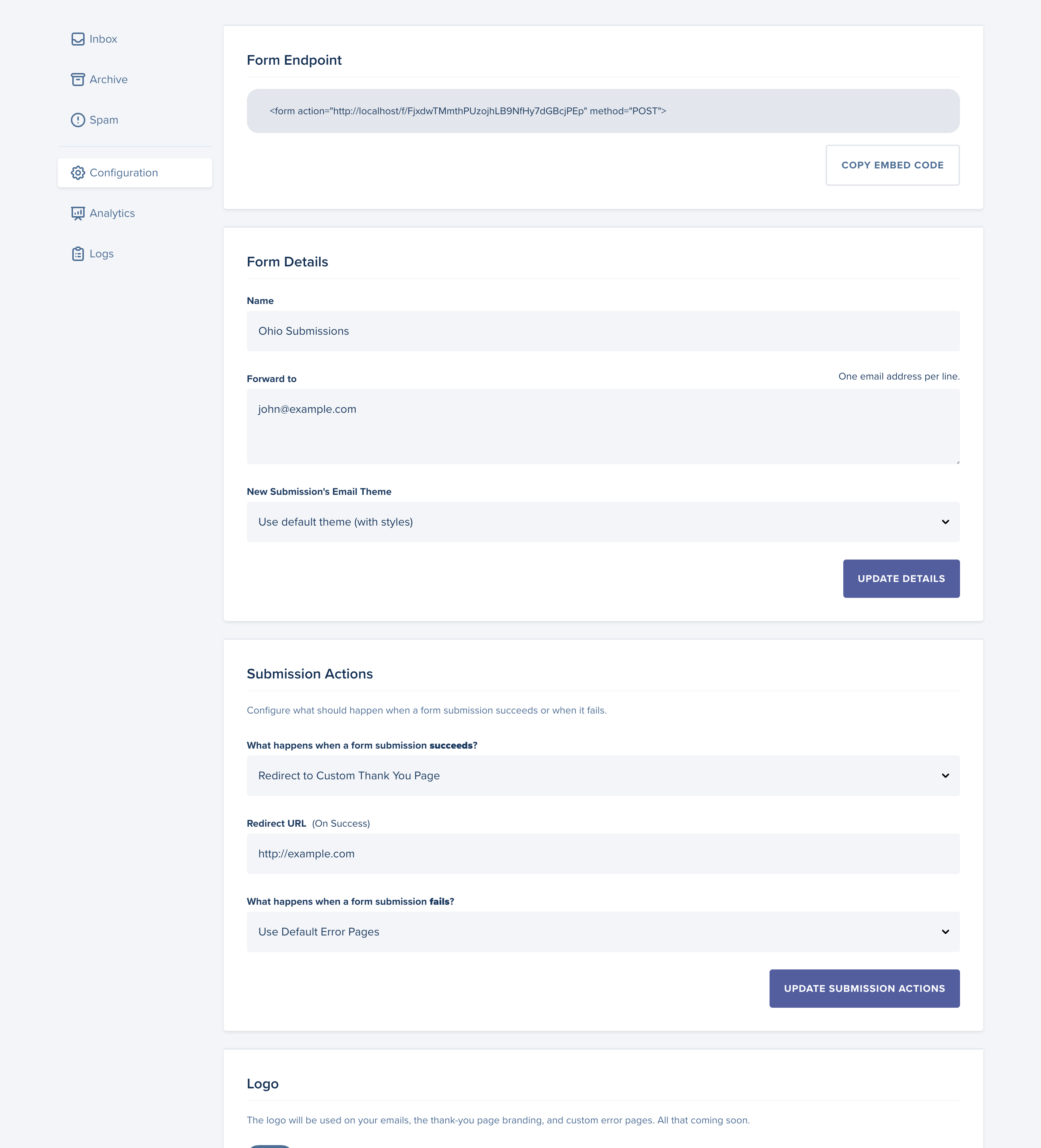 New Form Configuration Page